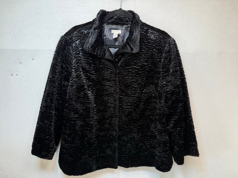 Chico's Faux Fur 3/4 Sleeve Jacket, Black, Size 3 (16/18)